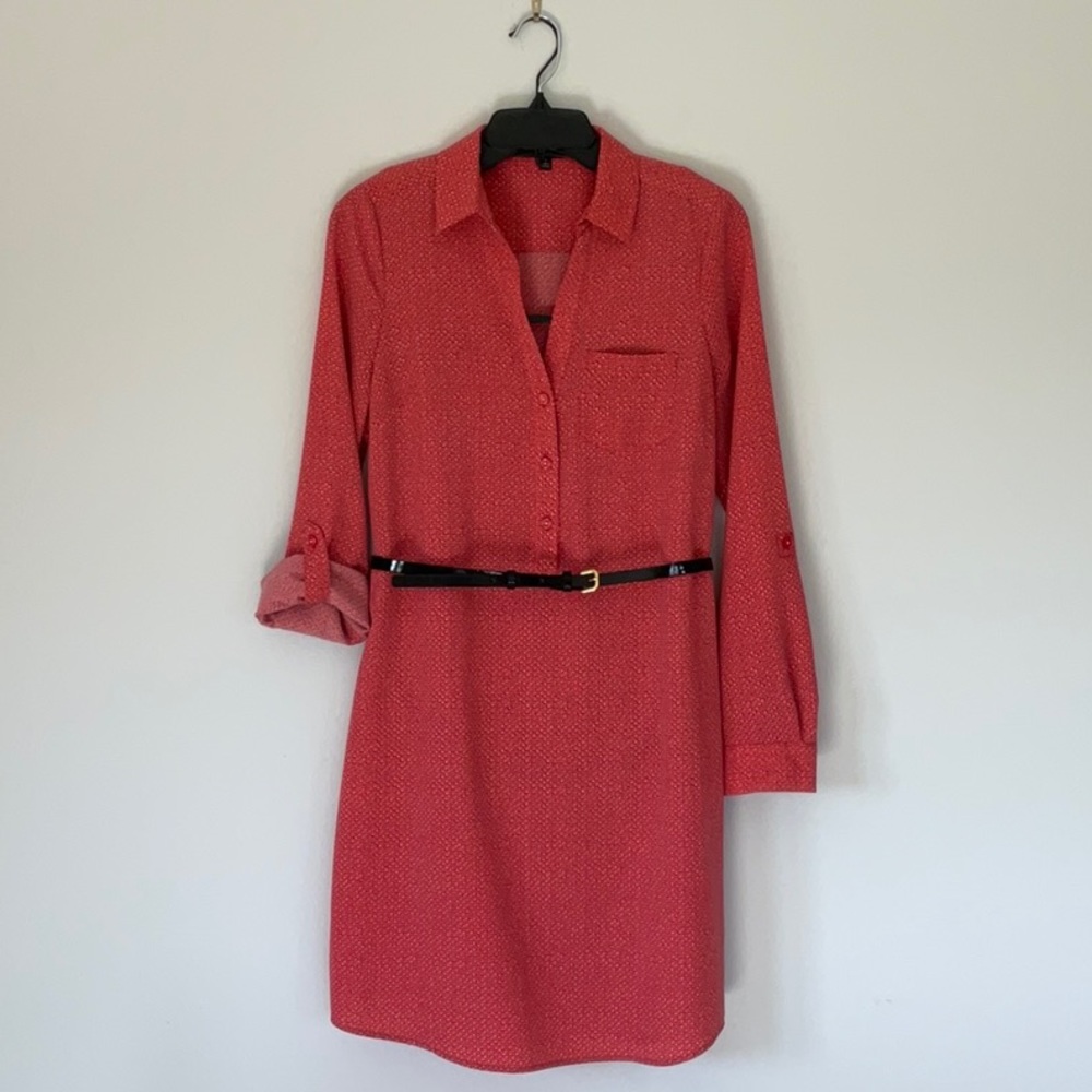 The Limited "Ashton" coral geometric print shirt dress NWOT Small